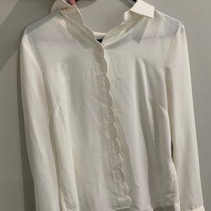 Brand new, white, scalloped, button up